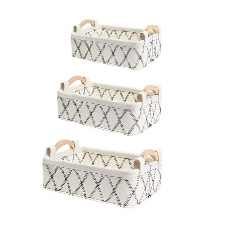 

Felt Storage Bin 3pcs Foldable Storage Bin Set Convenient Organizer Bins With Wooden Handles Space-Saving Foldable Storage