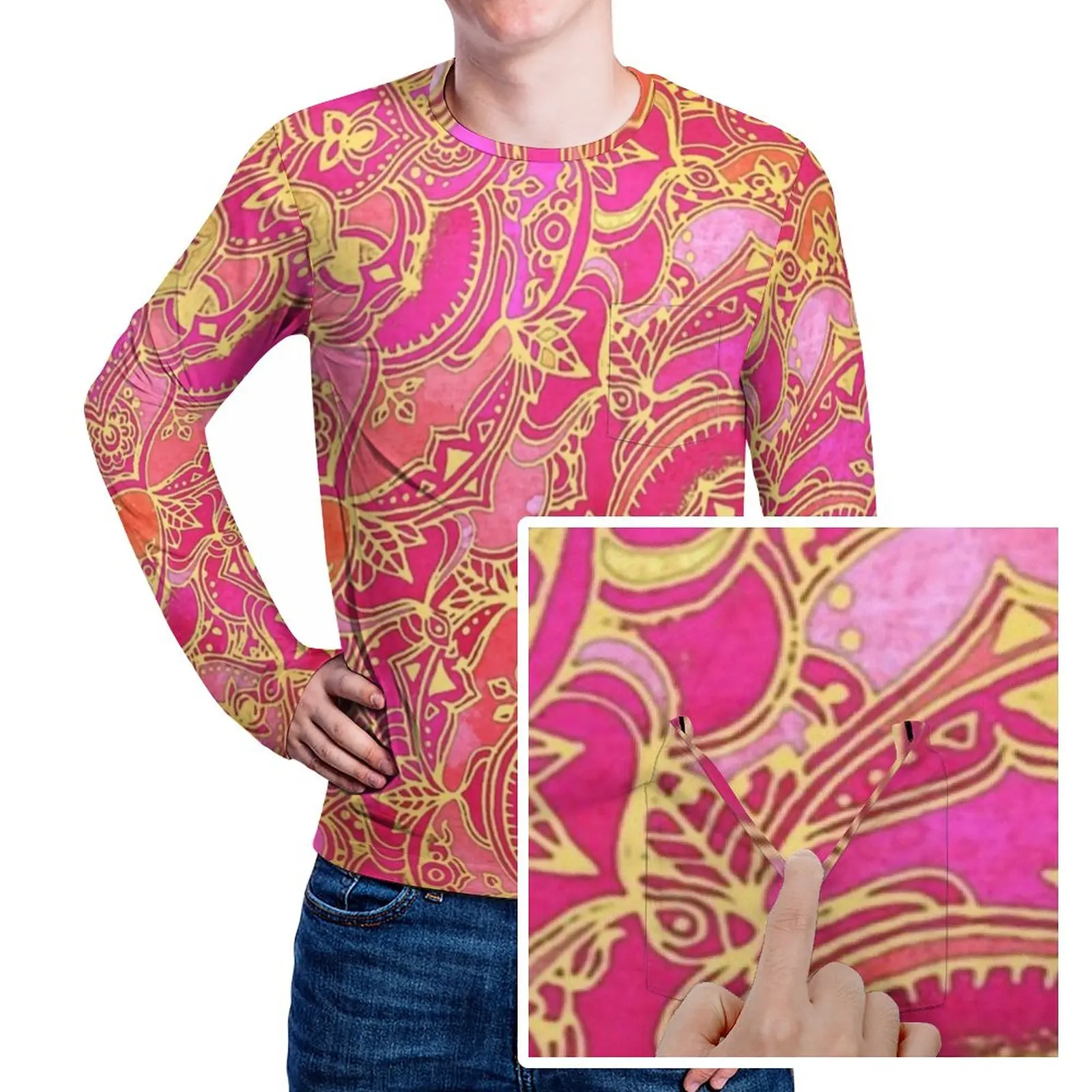 

Футболка мужская с цветочным принтом и карманом, 4XL, 5XL