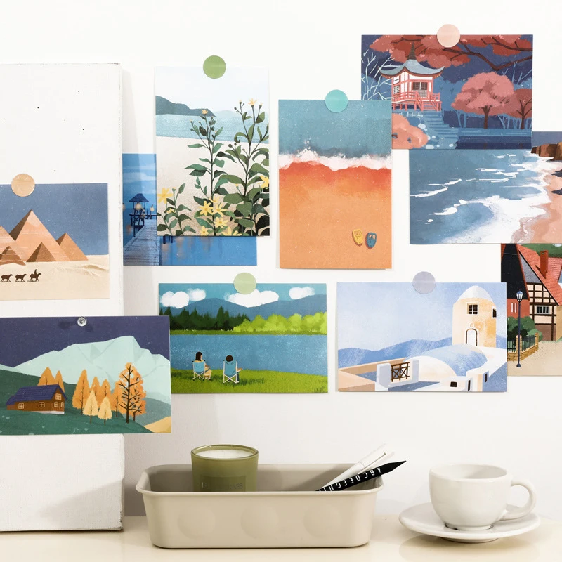 

NEW 15Pcs Round The Word Trip Decoration Cards Art Scenery DIY Wall Sticker Photography Props Background Decor Stationery