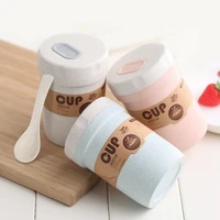 300ml thermos with rope vacuum flasks wheat straw soup mug breakfast cup portable handy cup plastic microwave sealed soup can