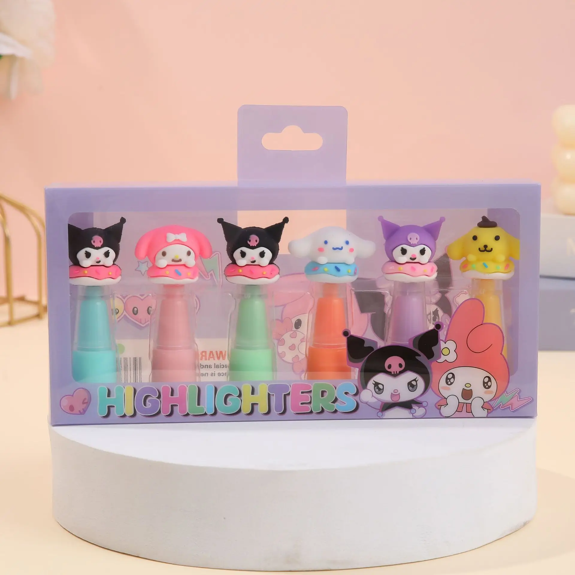 6 шт./компл. набор ручек-хайлайтеров Sanrio мультяшная фигурка Kawaii Kuromi Melody Focus маркер