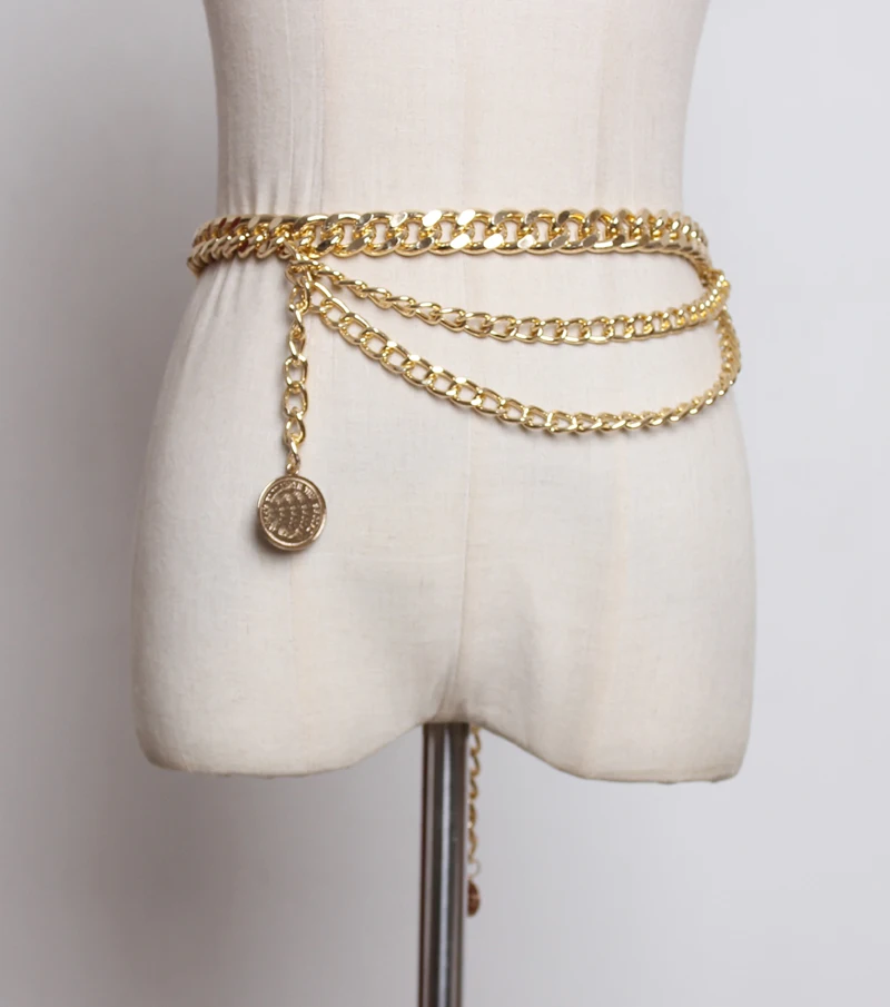 Ремень с толстой цепочкой Женский металлический декоративный золотистый