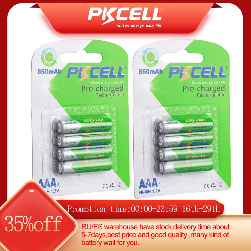 

Аккумуляторы PKCELL Ni-MH, 850 мА ч, 1,2 в, 8 шт./2 карты