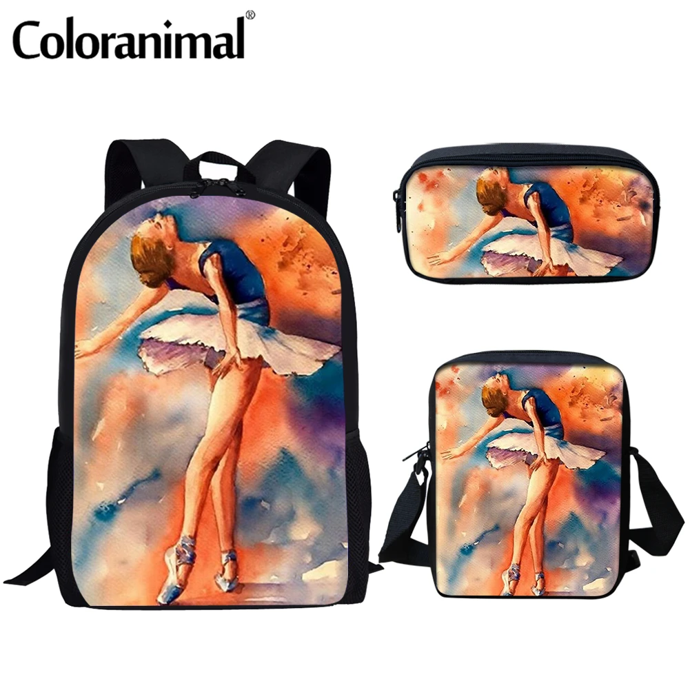 

Coloranimal 2022 3Pcs/Set Backpack&Pencil Bag Pretty Ballerina Painting School Bags for Girl Female Large Capacity Book Mochila