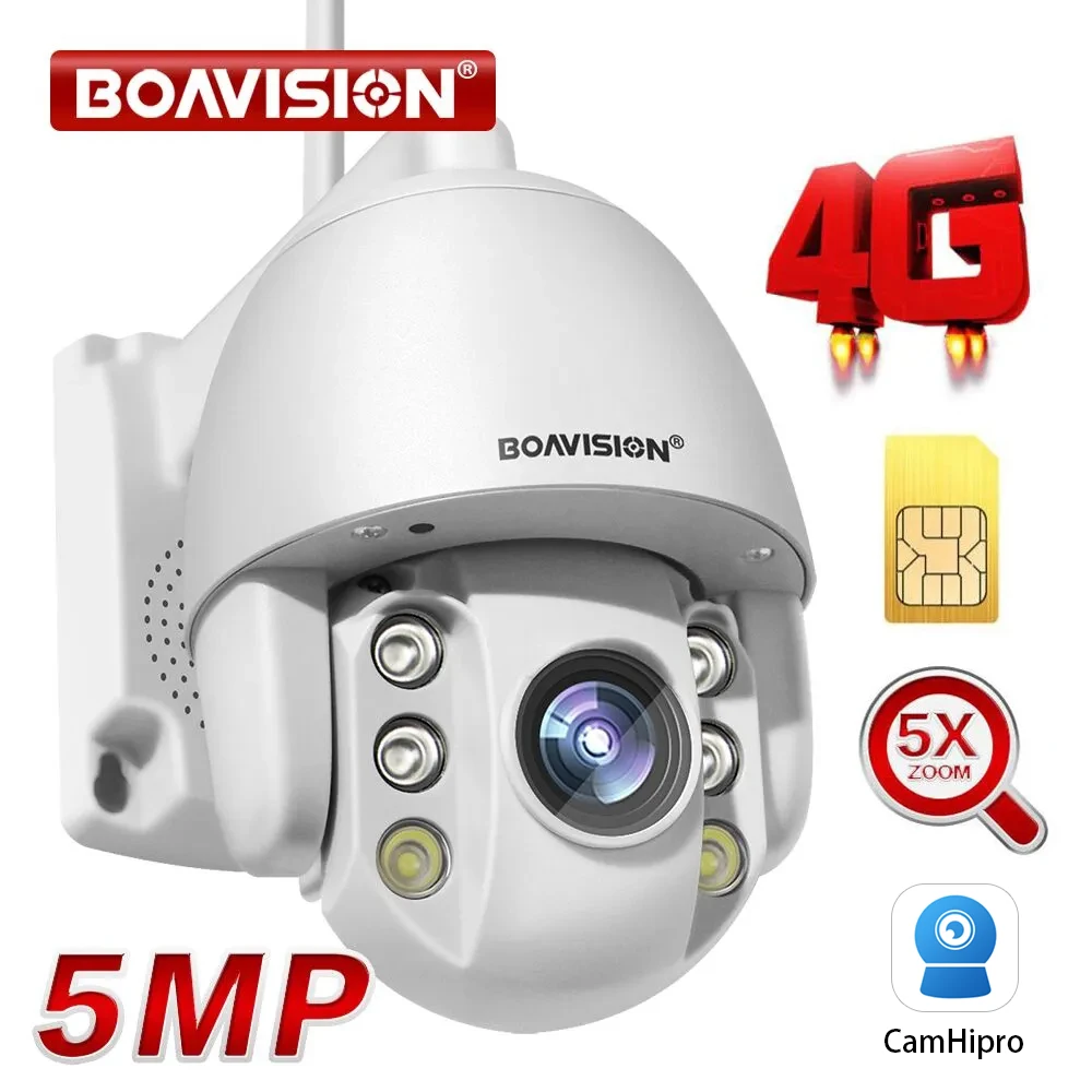5MP 2MP SIM Card 3G 4G Wireless Mini PTZ Dome Camera  AI human Auto Tracking Outdoor 5X Zoom Two Way Audio CCTV Security Camera