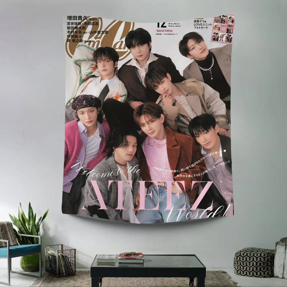 K-pop Ateez Anime Tapestry Hippie Flower Wall Carpets Dorm Decor Cheap Hanging
