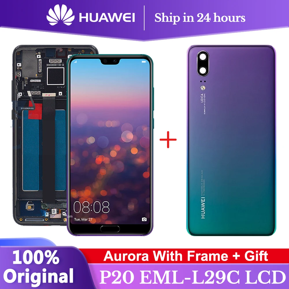 

LCD Screen For Huawei P20 EML-L29 L09 L22 Display With Fingerprint 10 Touch Screen Digitizer with Battery cover For Huawei P 20