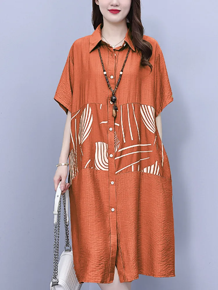 #7904 длинное платье-рубашка цвета хаки Оранжевое Женское свободное платье миди с