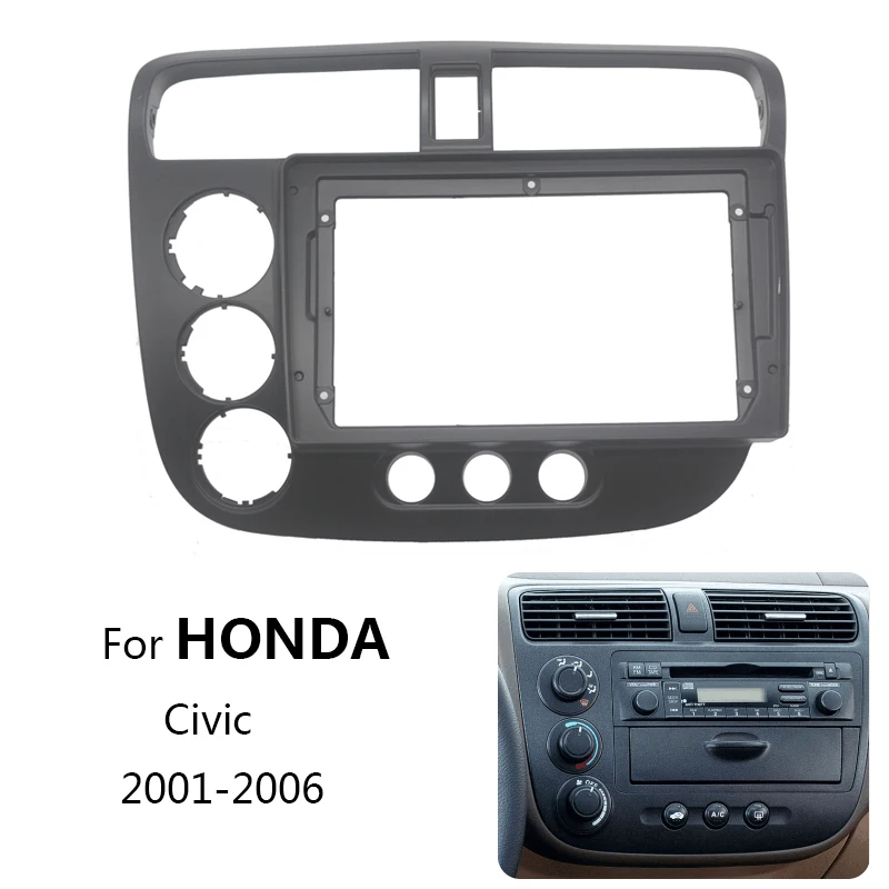 9 Inch Car Radio Fascia For Honda Civic 2001-2006 Video Panel Player Audio Dash 2 Din Frame Dashboard Mount Trim Frame Kit