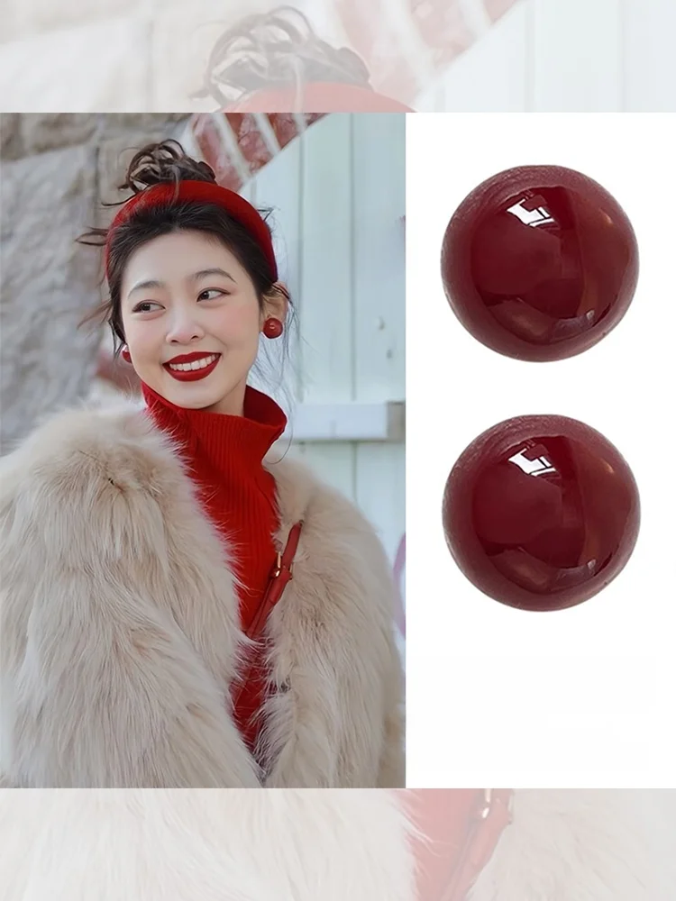 Новогодние серьги-гвоздики с красной фасолью 2024 элегантные серьги высоким