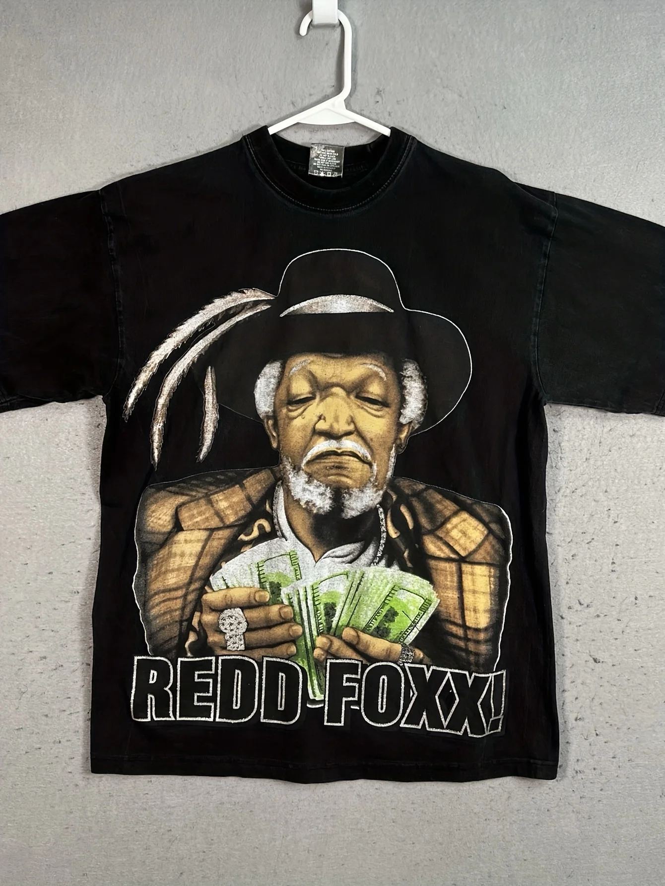 Фото Винтажная футболка Y2K Redd Foxx с подсчетом денег для взрослых, большая черная мужская футболка в стиле хип-хоп, мужские топы в стиле аниме, элитная мужская одежда №1