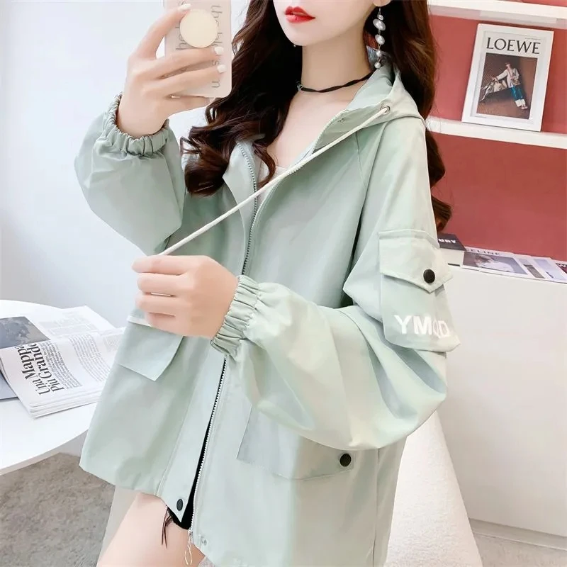 

Trench Coat Women Spring Autumn 2023 New Hooded Long Windbreaker Jacket Fashion Casual Loose Versatile Outerwear Womens Top