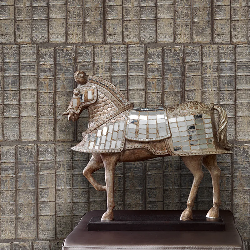 

Ретро ностальгическая 3D книжная полка в американском стиле, обои для ресторана, бара, кабинета, кофейни, офиса