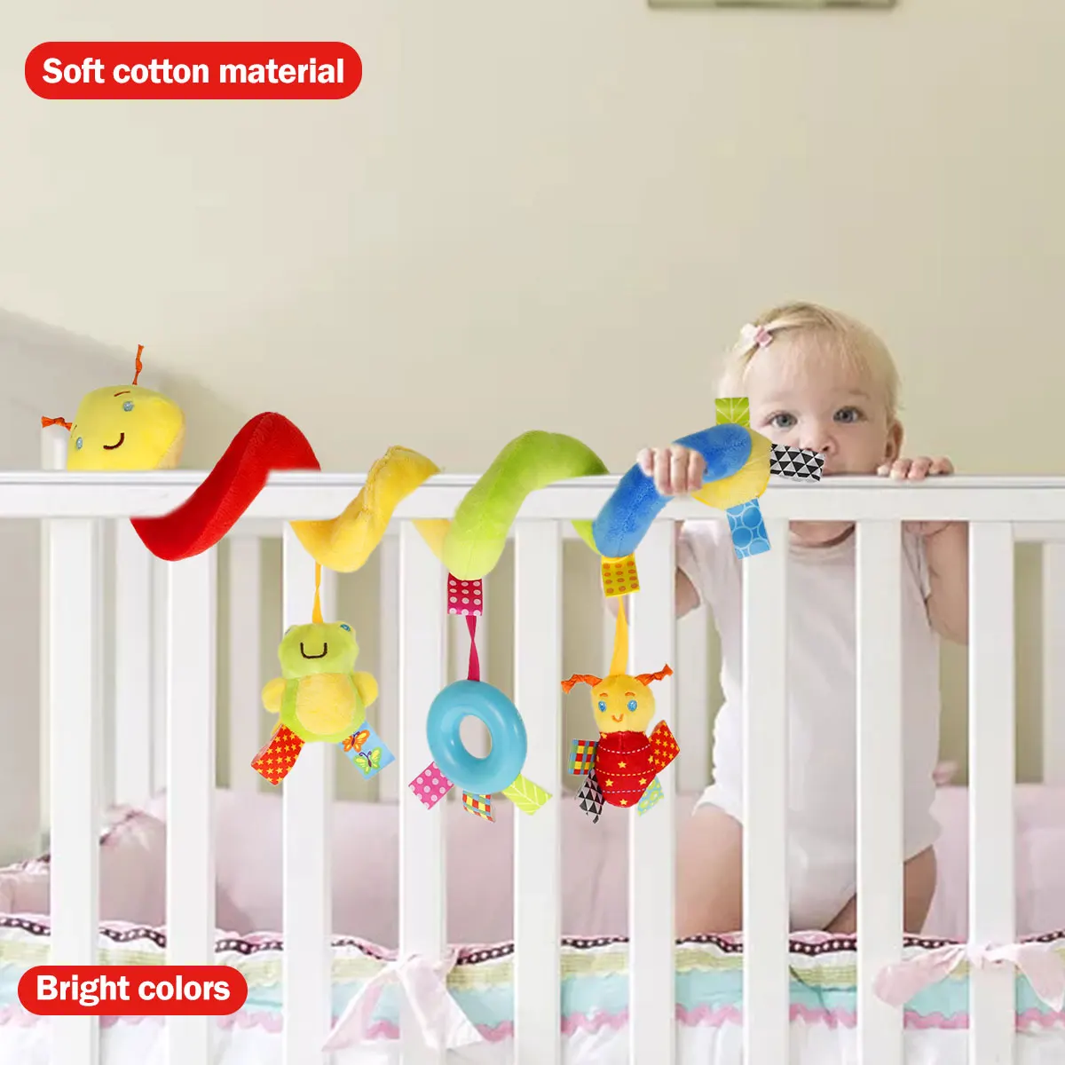 

Hanging Spiral Rattles Infants Baby Caterpillar Plush Toys Babies Wrap-Around Stroller Spiral Hanging Toys for Crib Bar Bassinet