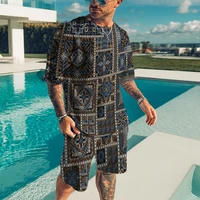 new folk custom feature clothing summer men shirt set round neck comfortable all match tops suit breathable style casual short