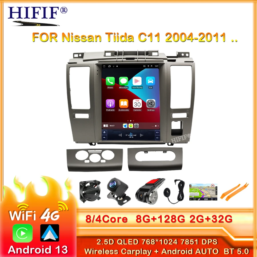 

Tesla style 10,4 "Android 13 Smart Car Radio Video Player для Nissan Tida 2004-2013 Auto BT Мультимедиа GPS стерео No 2 din DVD