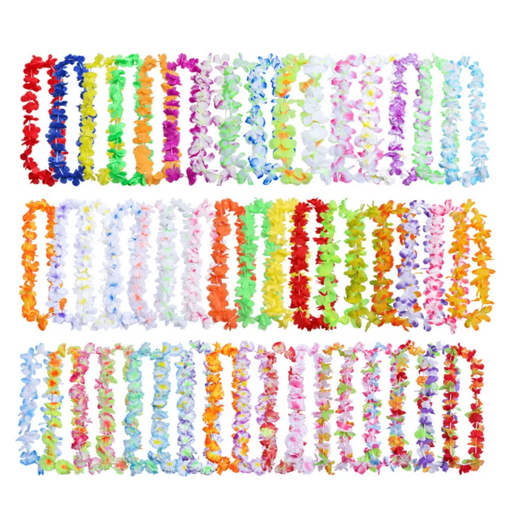 

50pcs/pack Silk Cloth Garland Necklace Lightweight Party Decor Colorful Ornaments Hanging Wreath Beach Artificial Flowers Leis