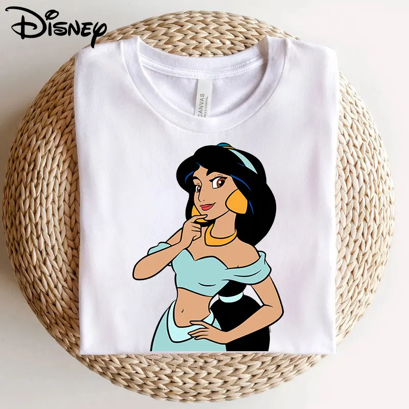 

Harajuku Disney Aladdin Jasmine Graphic Tee Shirt Women Clothes Casual 100% Cotton Short Sleeve Print T-Shirt Female Summer Tops