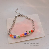 fashionable new colored glazed small flower bracelet simple double layer jewelry exquisite wedding commemorative gift