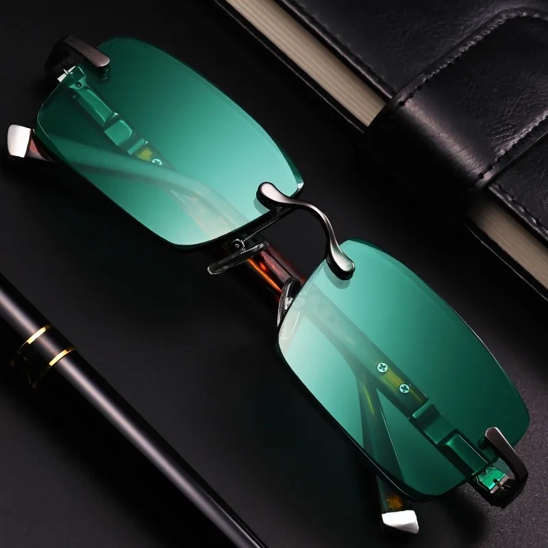 Очки с хрустальным камнем зеленые индивидуальные мужские и женские безрамочные