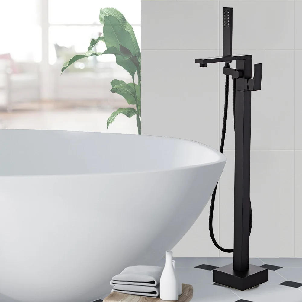 

Gold Bathtub Faucet Floor Rose Goldf Stand Mixer 360 Degree Rotation Spout with Handshower Head Bath Shower