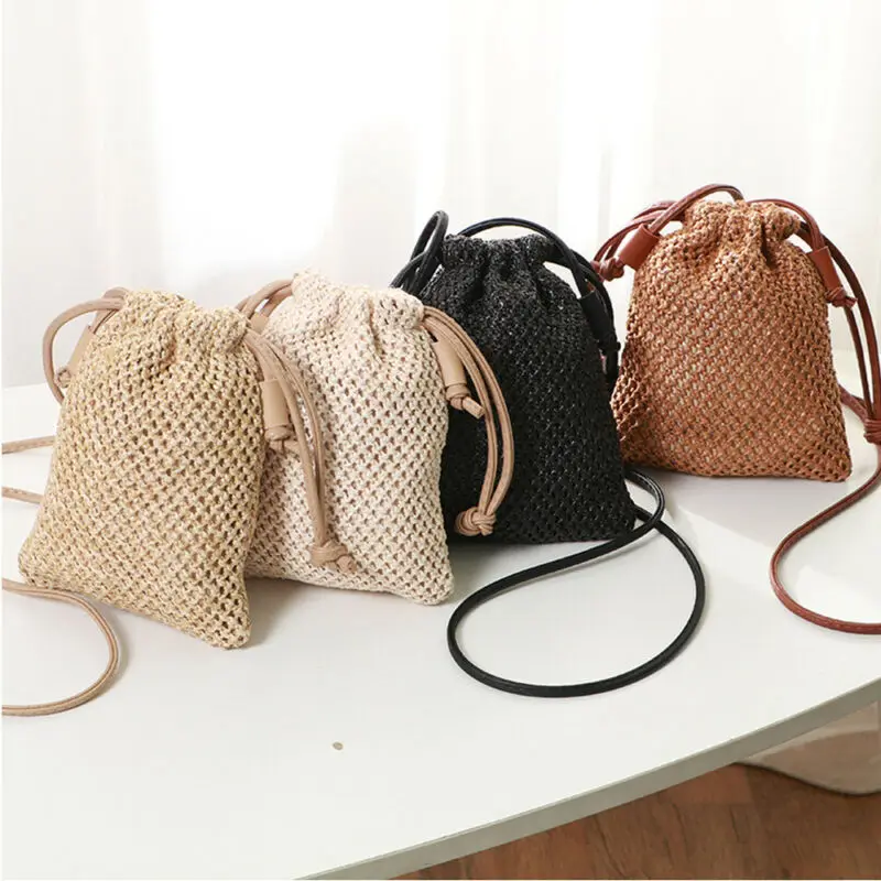 

2023 Newest Hot Women Straw Woven Bag Summer Beach Rattan Shoulder Bags Wicker Weave Handbag Crossbody Mini Messenger Phone Bag