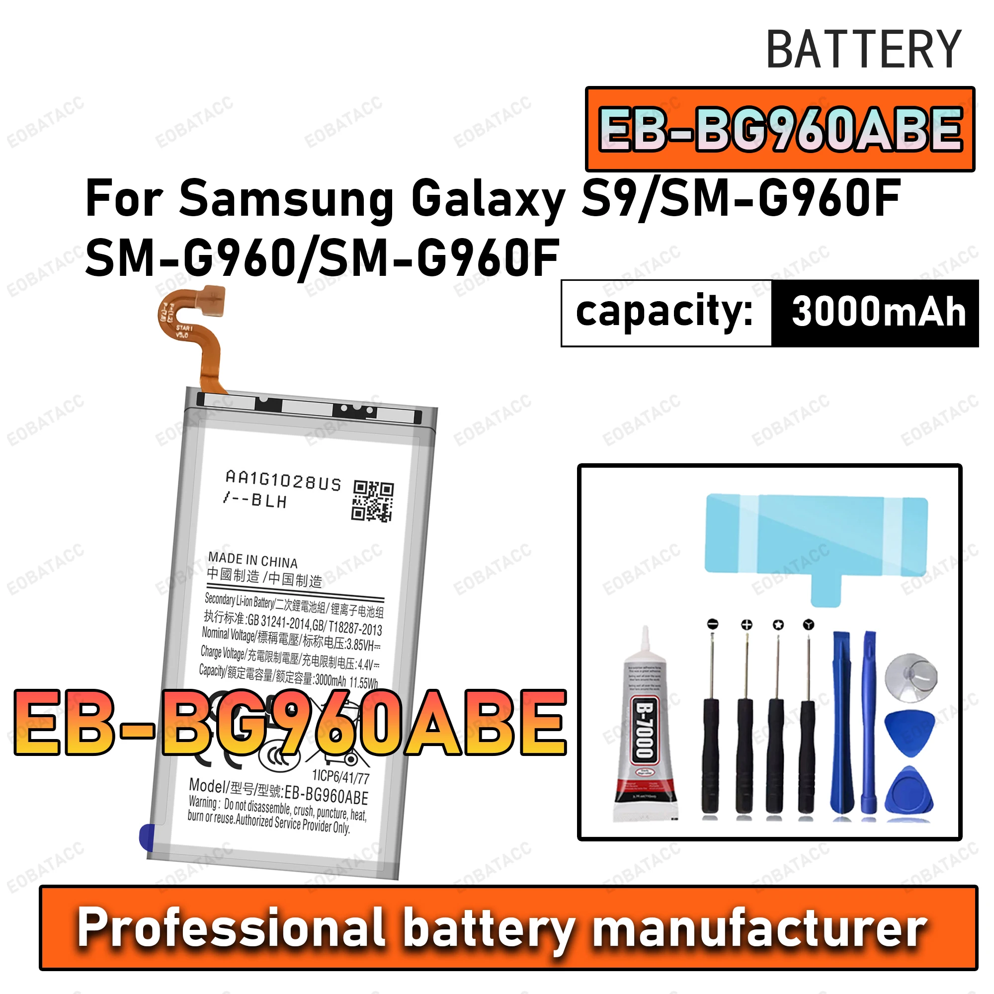 Фото 100% новый аккумулятор с нулевым циклом EB-BG960ABE для Samsung Galaxy S9/SM-G960F/SM-G960, сменная батарея для телефона + бесплатные инструменты №1