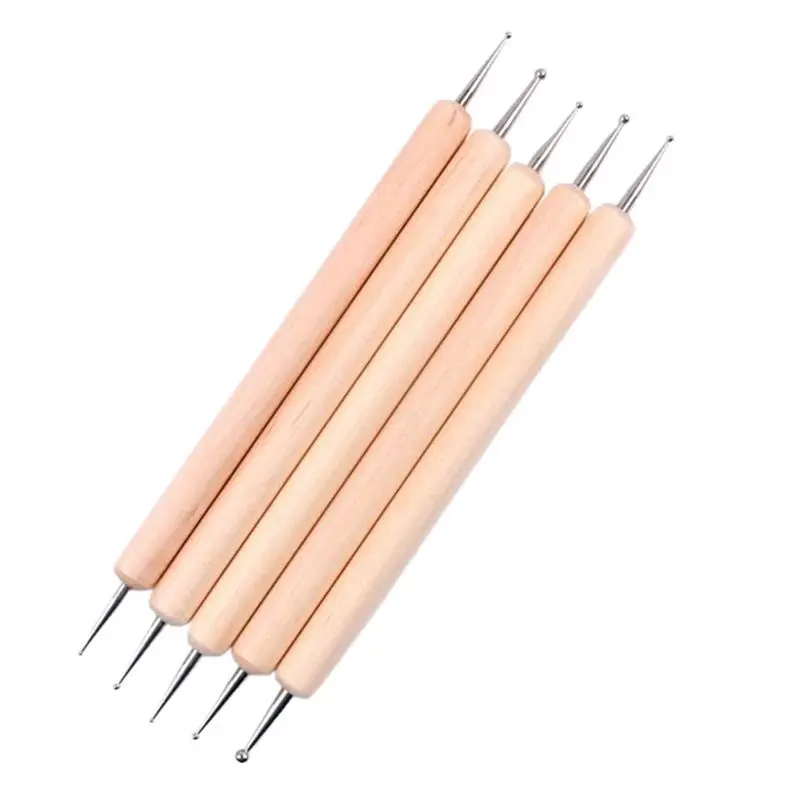 

Wooden Pole 5-piece Indentation Pen Flower Needle Drill Pen Roll Paper Manicure Tool Pottery Tool Thread Pressing Pen