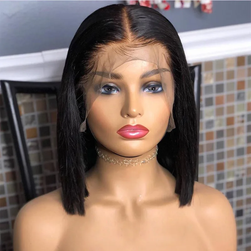 

13x6x1 T Part Lace Front Frontal Wig Human Hair 180 Density Silky Straight Brazilian Virgin Short Bob Transparent Lace Wig Women