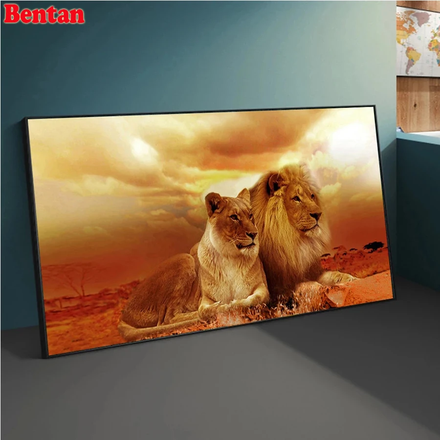 

Diy 5D Diamond Painting Full Square Lions & Tigers Couple Family Posters Diamond Embroidery Mosaic Picture of Rhinestones Decor