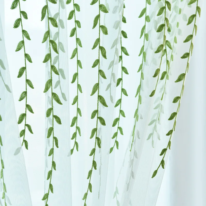 

New Style Curtains for Living Room Bedroom Idyllic White Gauze Willow Leaf Embroidered Window Tulle Floating Curtains with Gauze