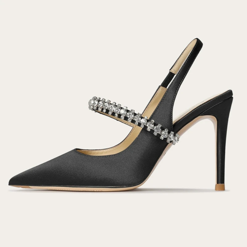 Женские атласные туфли на высоком каблуке с острым носком