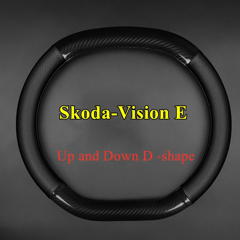 

Car PUleather For Skoda Vision E Steering Wheel Cover Genuine Leather Carbon Fiber 2017