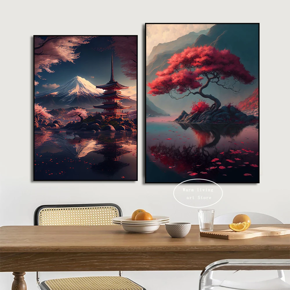 Винтажный Японский плакат самурая гейши Тигр дракон японский пейзаж холст