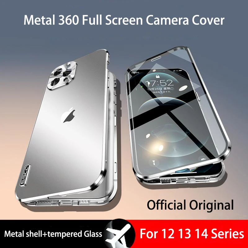 

For iphone 12 13 14 Pro Max mobile phone case new metal aluminum alloy brushed lens all-inclusive 360 anti-fall protection cases