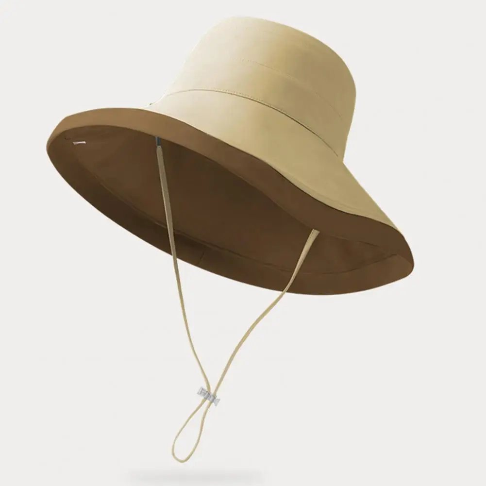 

Stylish Lady Sun Hat Washable Double Sides Deep Big Brim Fasten String Summer Fisherman Hat