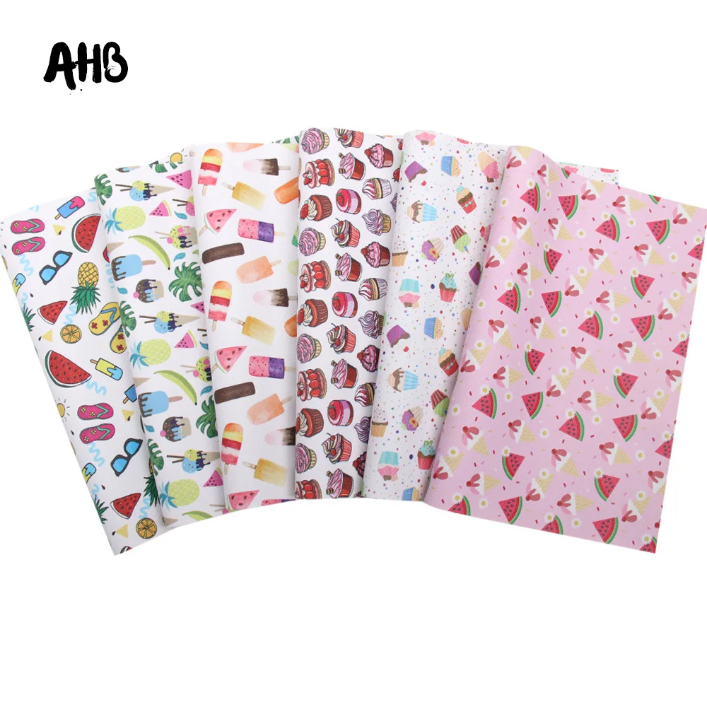 

AHB Cute Cake Synthetic Leather Sheets Faux Leather For Bows Watermelon Printed Vinyl DIY Hairbows Handmade Crafts Materials