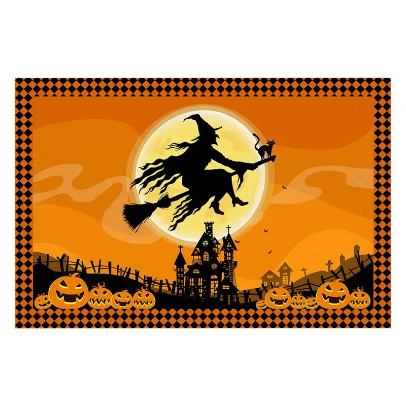 

Halloween Floor Mat Pumpkin Horror Gnome Witch Bat Old Castle Doormat Happy Halloween Kitchen Bathroom Corridor Non-Slip Carpet