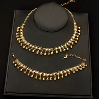 new wedding jewelry tassel necklace earring set turkish womens earrings copper material beads womens gold plated bracelet