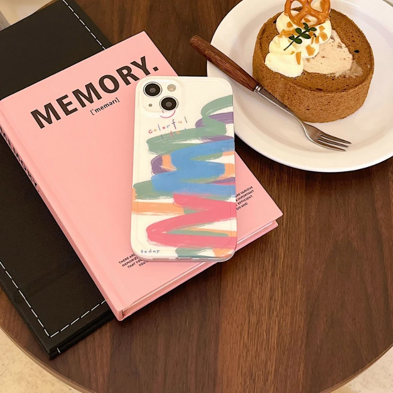 

1pcs.ins Wind Color Doodle Suitable for 13 pro max Apple 14 pro new 13 phone case iPhone 11/12 silicone cover cushion pad