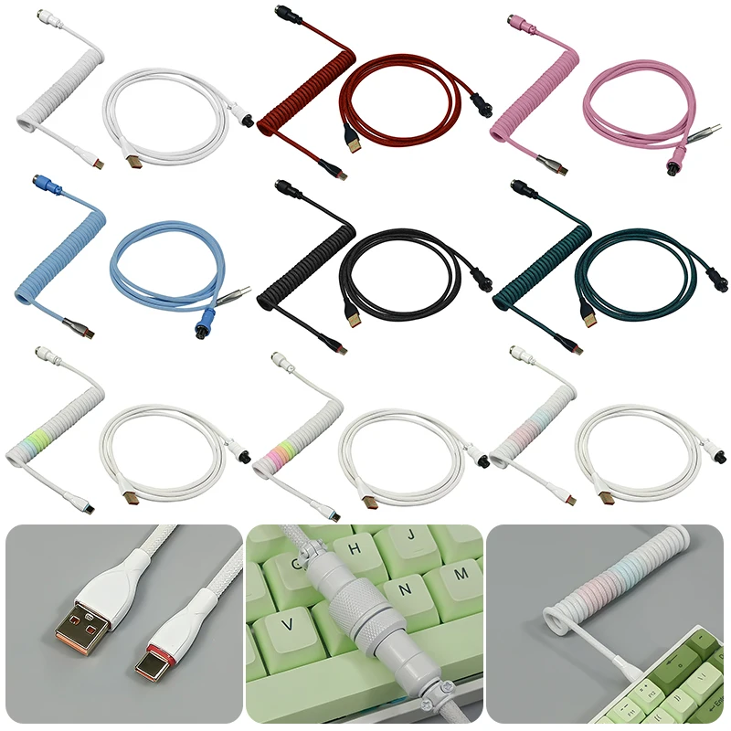 

1,8 м механическая клавиатура, спиральный кабель, провод типа C, Usb-порт на заказ, кабель авиатора, спиральный кабель для игровых аксессуаров д...