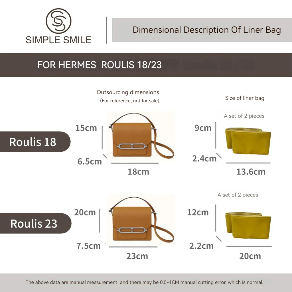 For HERMES Roulis 18/23 Make up Organizer Felt Cloth Handbag Organizer Insert Bag Travel Inner Purse Portable Cosmetic Bags