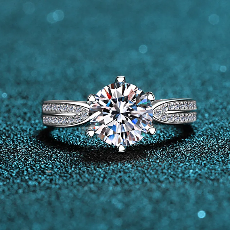 

1CT Certified Moissanite 2CT Ring Engagement Sterling Silver VVS Lab Diamond Halo Ring for Women Flower Wedding Promise Rings