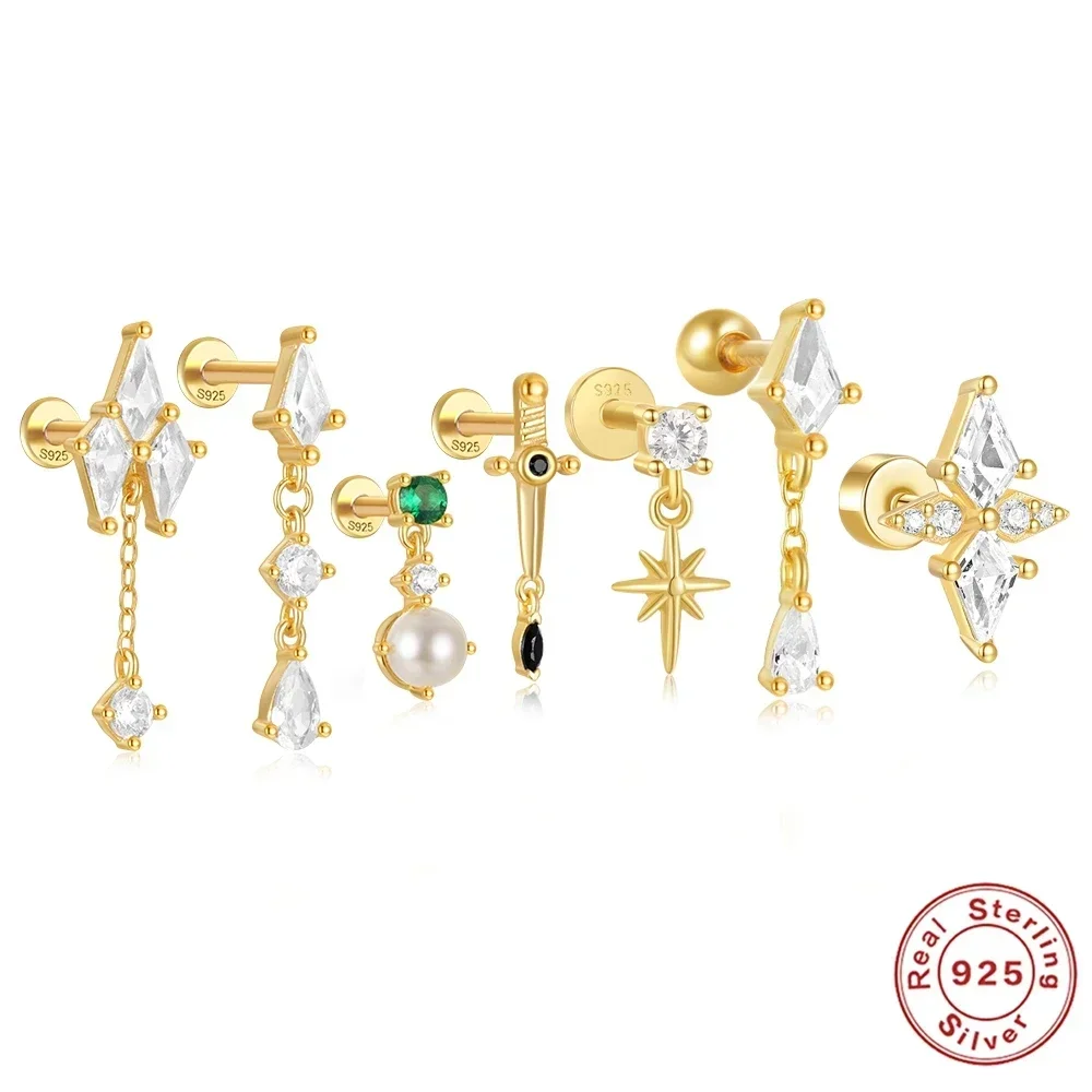 VAL 925 пробы серебро 18 К золотая пластина 1 шт. простой дизайн геометрический циркон