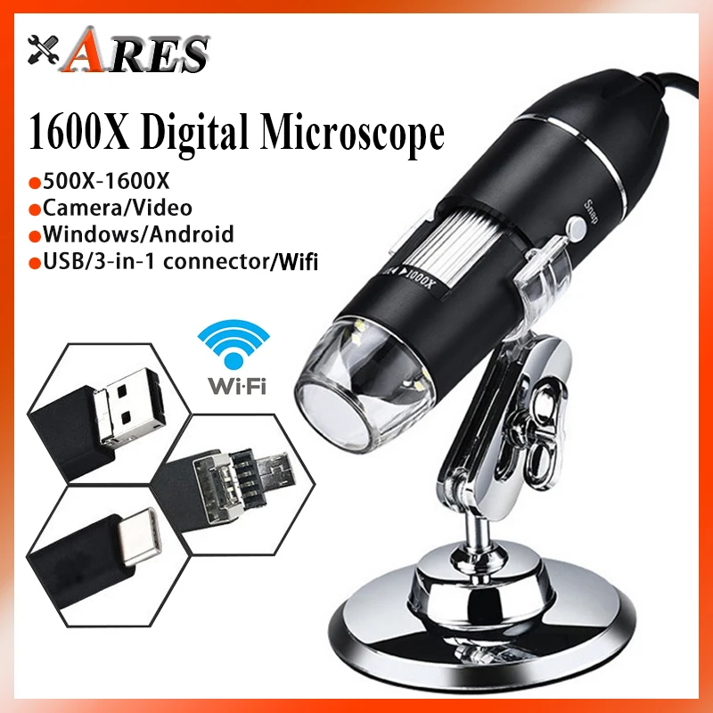 Microscope numérique portable USB HD caméra d'inspection  grossissement 1600x avec support Flexible