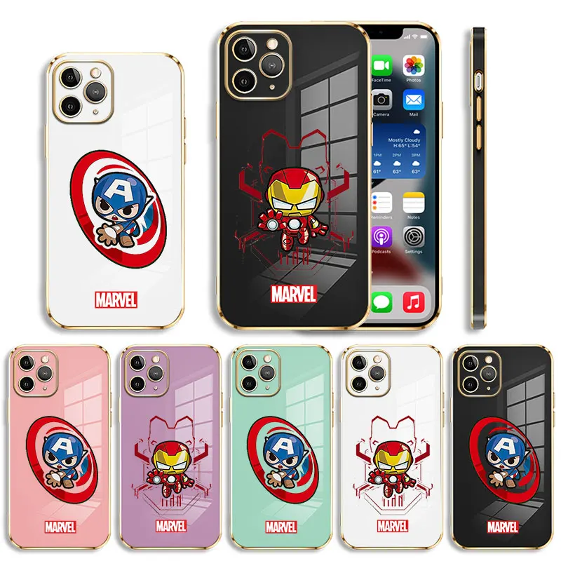 

Marvel Captain America Iron Man Luxury Soft Plating Phone Case For iPhone 14 13 12 11 Pro Max Mini X XR XS Max 7 8 6 6s Plus SE