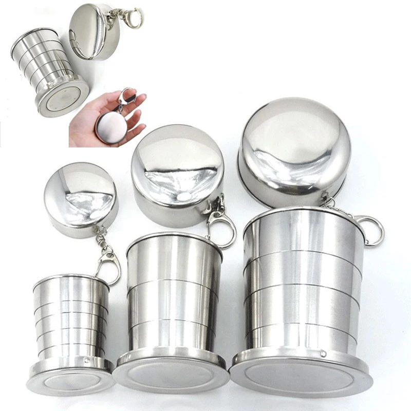 

Stainless Steel Folding Cup Teacups Teaware Camp Utensils Tableware Folded Cup Camping Cookware Retractable Cups