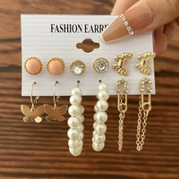 miqiao summer new butterfly earrings suit creative contracted inlay diamond pin chain earrings wholesale restoring ancient ways