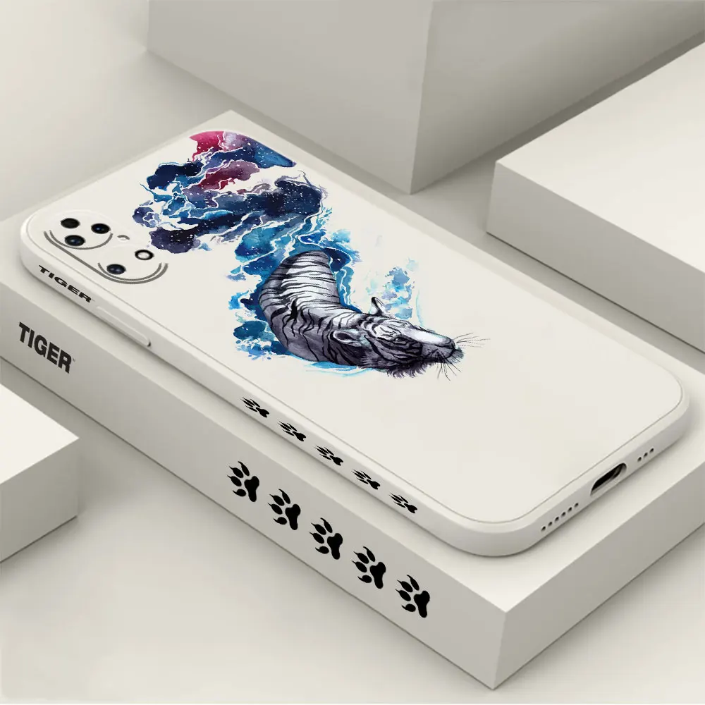 Fantasy Tatercolor Tiger Phone Case For Huawei P60 P50 P40 P30 P20 Mate 50 40 30 20 20X 10 Colour Liquid Silicone Cover Funda