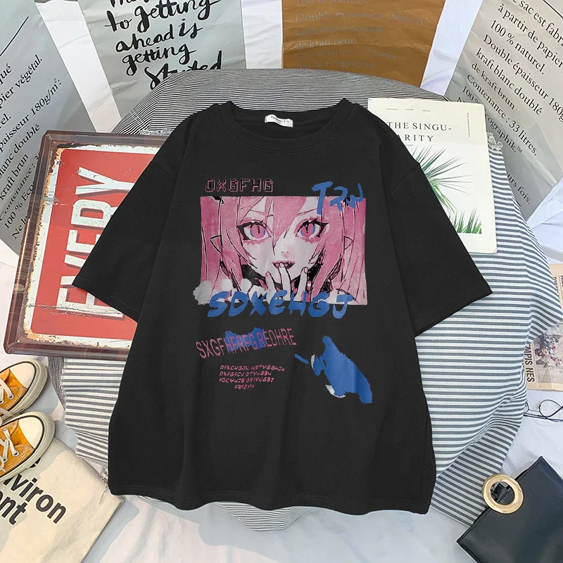 Anime Print Grunge Loose Steampunk Short Sleeve T-shirt Female Gothic Harajuku Summer Clothing Kawaii Y2k Tops Women T-shirts